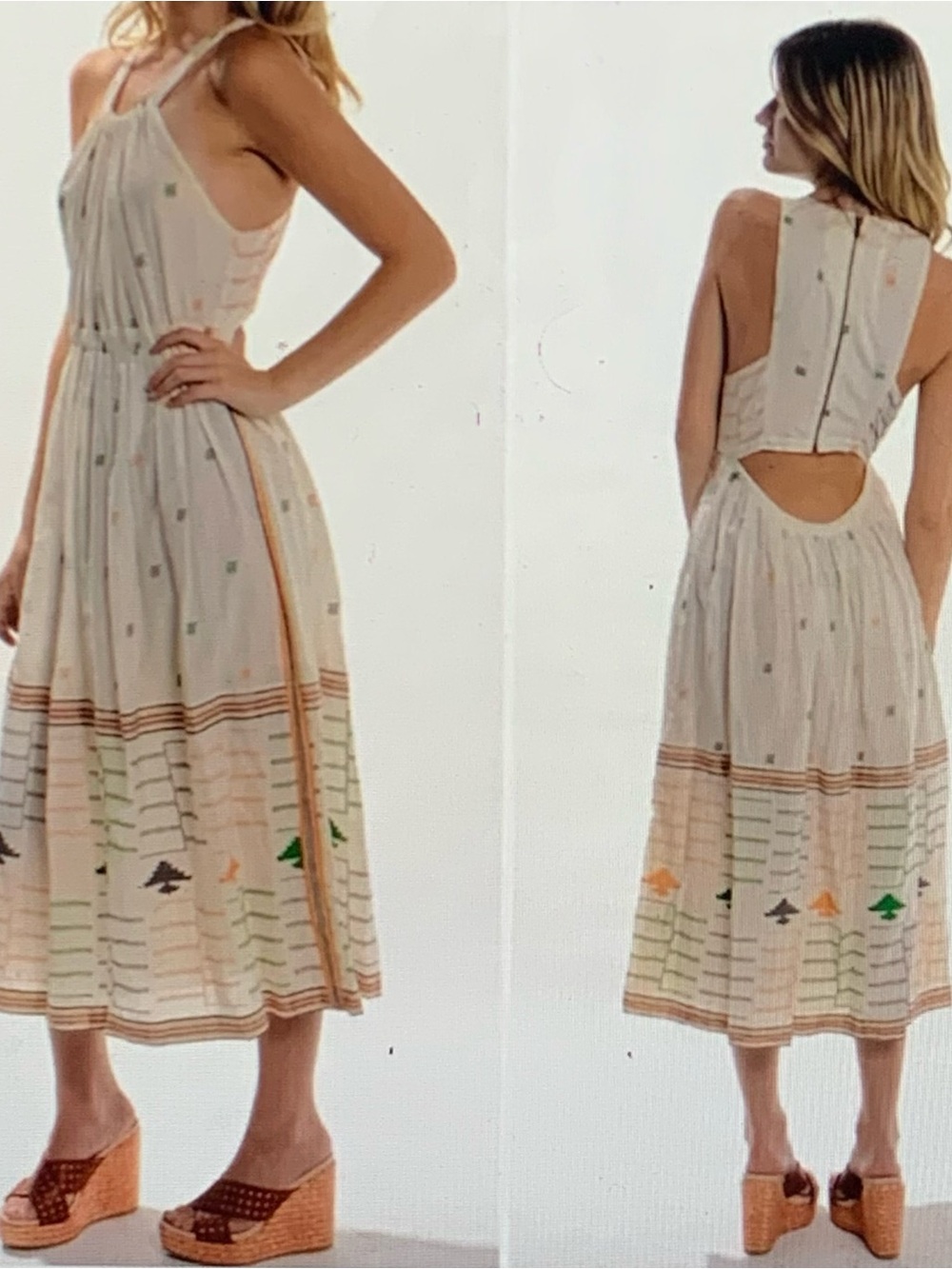 New Romantics dress maxi halter XSmall Cream Embroidered back cutout